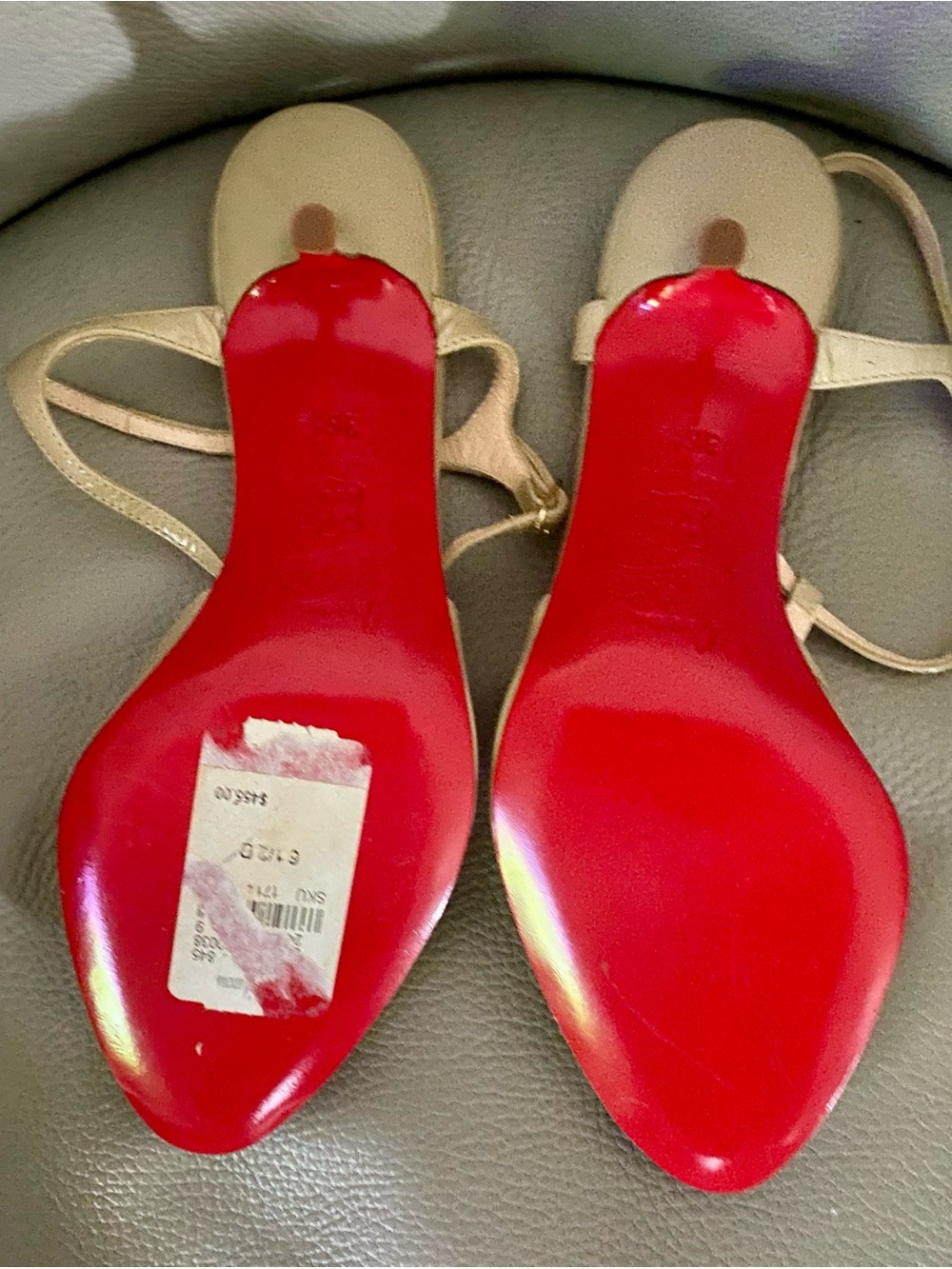 Christian Louboutin tan  T-Strap Peep-Toe Slingback Heels - Picture 4 of 15